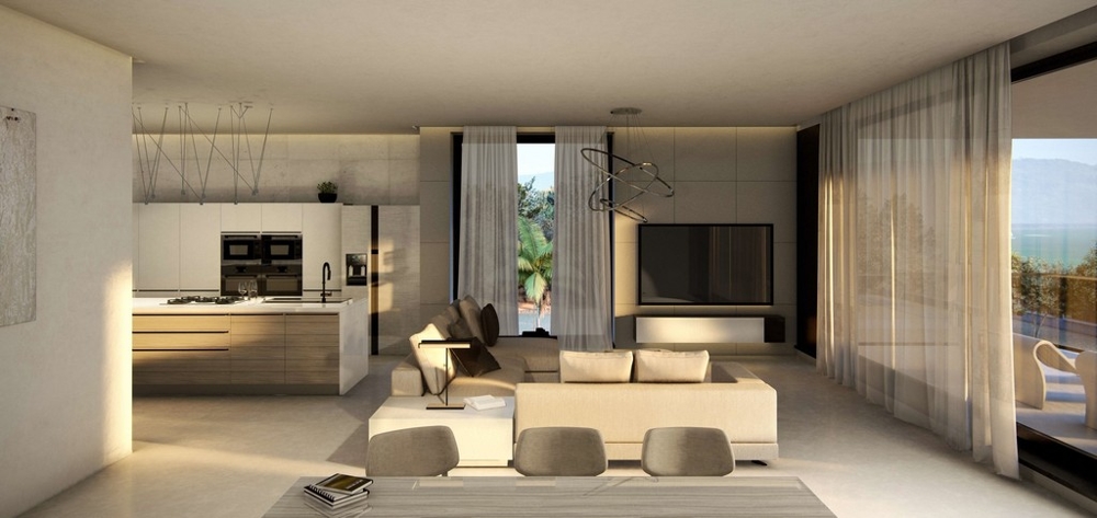 Nowoczesna, jasna część dzienna apartamentu A3018 na parterze, Chorwacja.