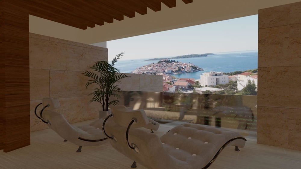 Widok zewnętrzny na sprzedaż nowoczesnych apartamentów z prywatnymi basenami w Primošten w Dalmacji