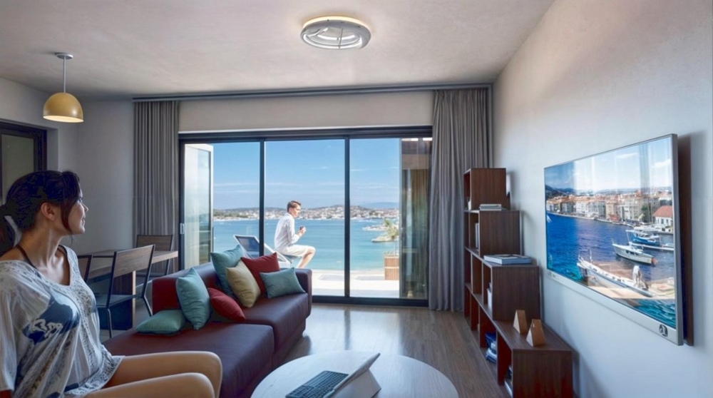 Widok na morze z nowoczesnego apartamentu A3443 w Chorwacji.