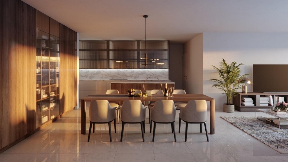 Jadalnia i otwarta kuchnia w nowoczesnej nieruchomości A3532