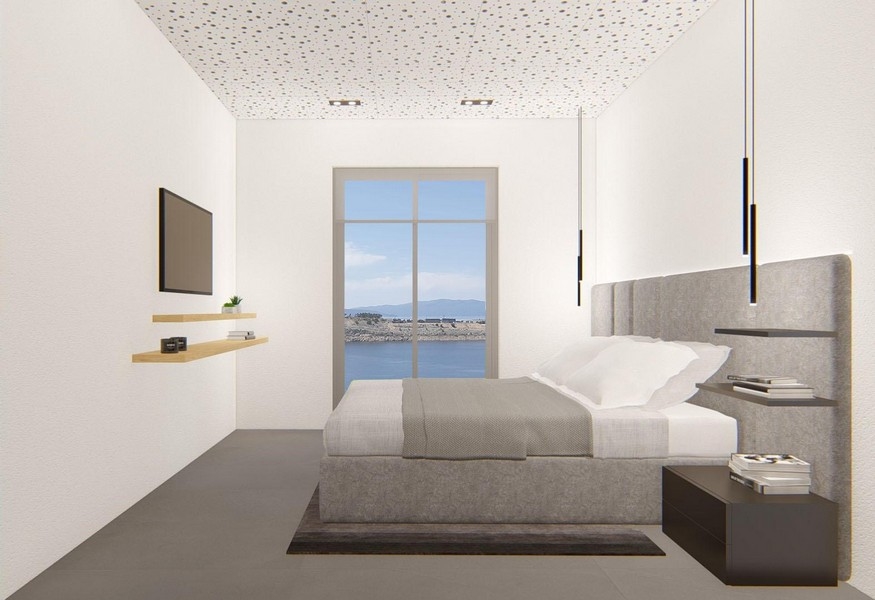 Sypialnia z widokiem na morze o nowoczesnym designie