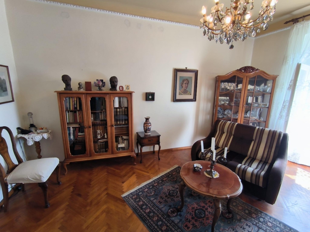 Pokój dzienny z klasycznymi meblami i żyrandolem