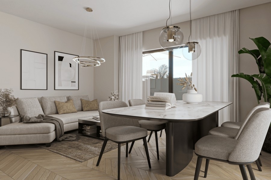Jasny salon z nowoczesnymi meblami