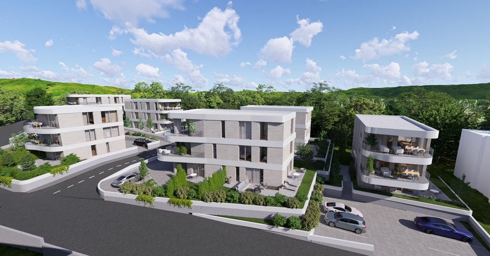 Nowy projekt budowlany w Krk, widok z lotu ptaka na zespół mieszkaniowy na wsi