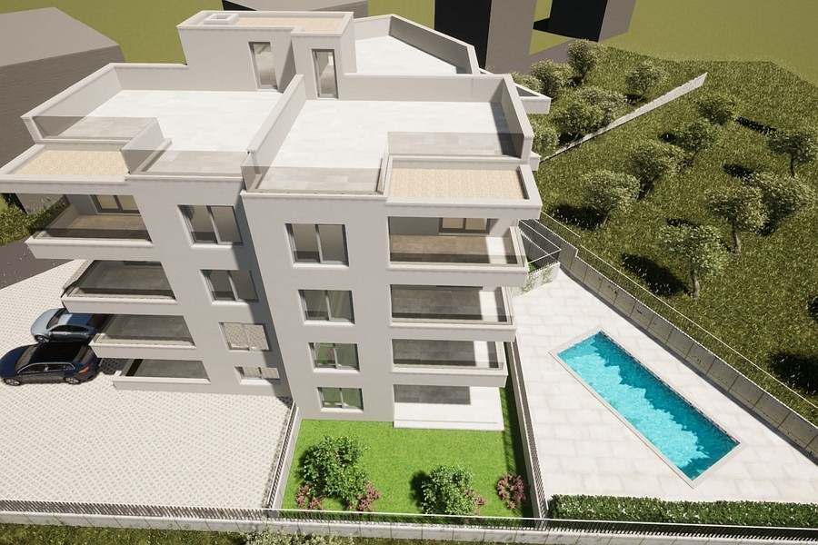 Penthouse z dużym tarasem na dachu na wyspie Ciovo