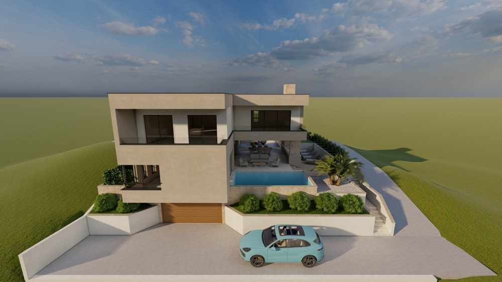 Wizualizacja nowoczesnej willi z basenem na wyspie Solta