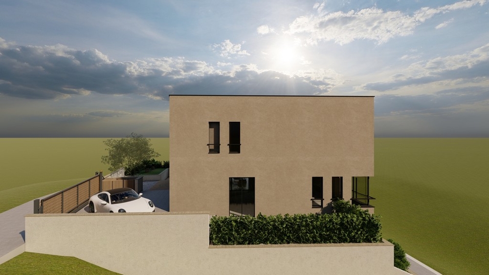 Widok z boku planowanej willi na działce Solta