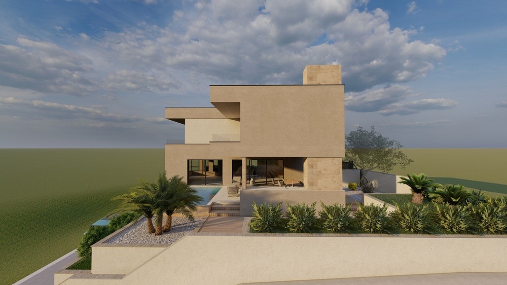 Willa o architekturze z tarasem i basenem