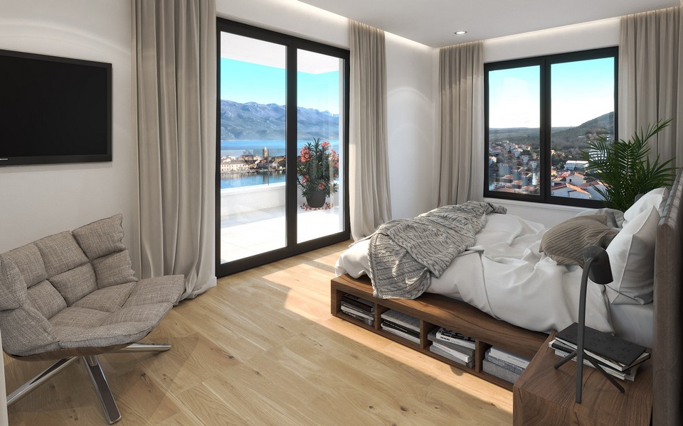 Sypialnia z widokiem na morze.