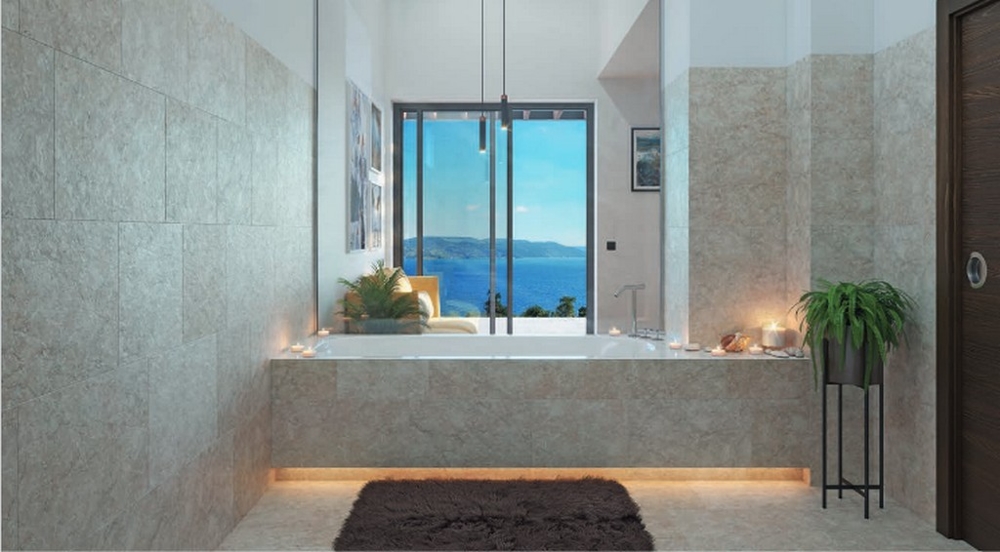 Łazienka z widokiem na morze.