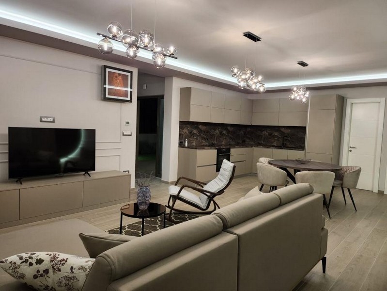 Salon - wizualizacja 3D z luksusowym wyposażeniem.