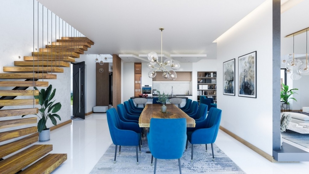 Schody drewniane bez poręczy. Nowoczesny.