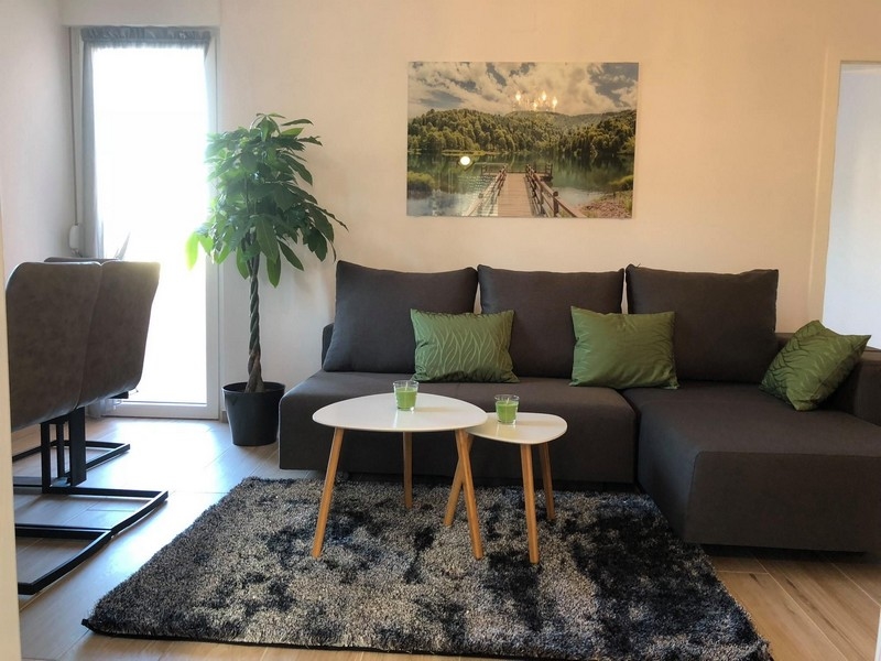 Przytulny pokój dzienny z sofą i telewizorem w Chorwacji