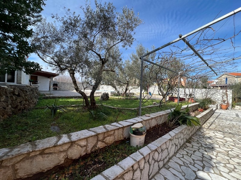 Nieruchomości Chorwacja, Miasto Krk, Wyspa Krk Kup budynek mieszkalny, widok na ogród ze ścieżkami, drzewami i otaczającymi budynkami