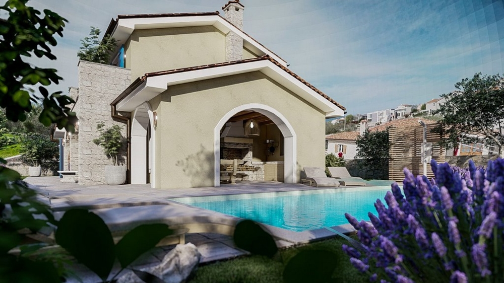 Śródziemnomorska willa z basenem i zadaszonym tarasem na wyspie Krk