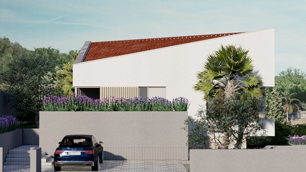 Tył willi H3474, która jest na sprzedaż w Chorwacji na wyspie Krk.