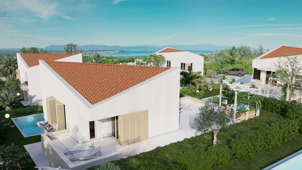 Widok na morze z willi H3475, która jest na sprzedaż na wyspie Krk.