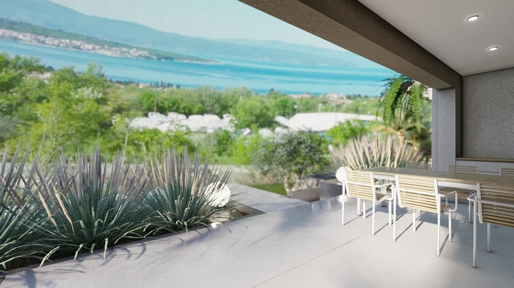 Taras z widokiem na morze i nowoczesnymi meblami