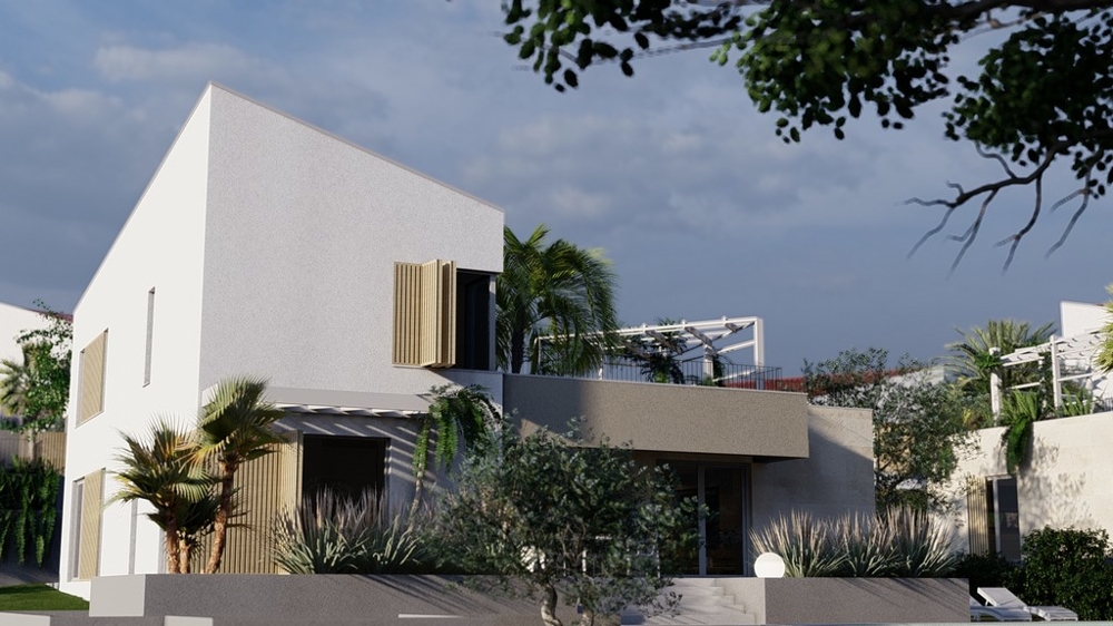 Nowoczesna willa z ogrodem i śródziemnomorską roślinnością