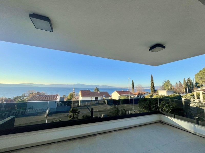 Balkon ze szklanymi balustradami i niezakłóconym widokiem na morze