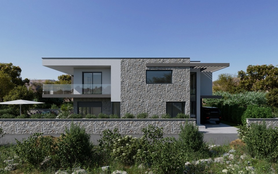 Widok z boku willi H3610, która jest na sprzedaż w Murter, Chorwacja.