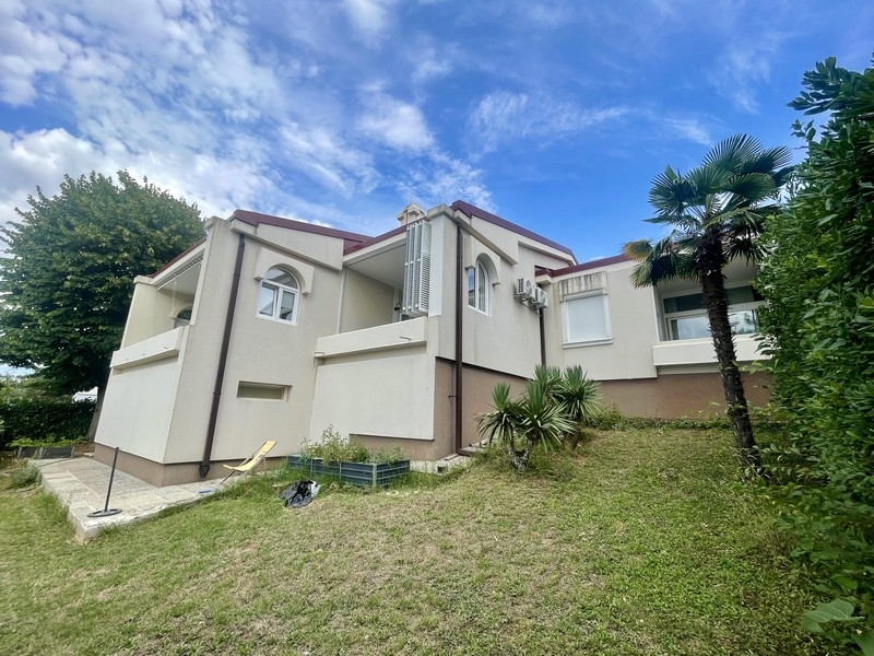 Wygląd zewnętrzny domu bliźniaczego z ogrodem