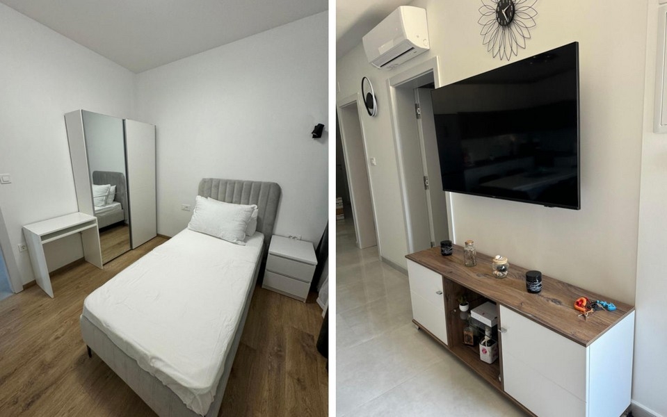 Pokój jednoosobowy z łóżkiem i szafą