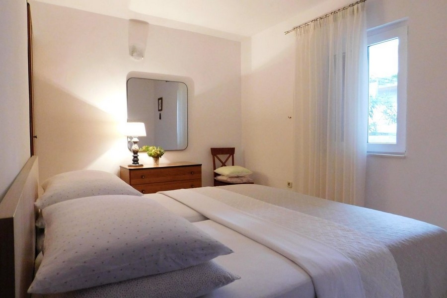 Sypialnia z podwójnym łóżkiem i oknem