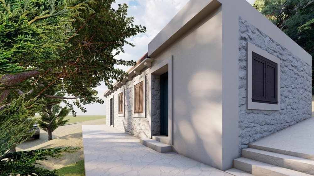 Dom z fasadą z kamienia naturalnego i przestronną przestrzenią zewnętrzną